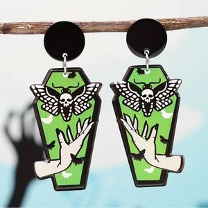 New gothic psychobilly coffin and death head moth earrings